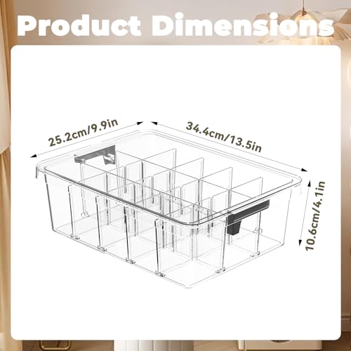 Socks Bra Underwear Drawer Organizer for Closet, 2 PCS Plastic Storage Box with 15 Removable Compartments and Lid, Clear Dresser Drawer Organizer Storage Container with Dividers for Sock Ties Belts - color: Clear-15 Grids