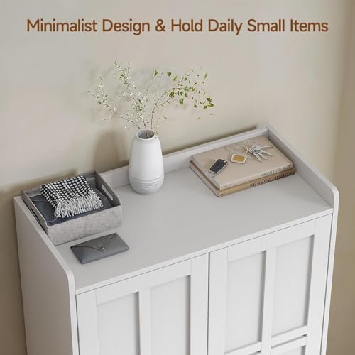 ONBRILL Shoe Storage Cabinet with Cross Molding Doors, 6-Tier Farmhouse Shoe Cabinet with 3 Adjustable Shelves and Metal Legs, 45'' Tall Shoes Rack Organizer Cabinet for Entryway, Front Door, White - color: White