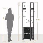Coat Rack with Laundry Basket, Laundry Hamper Freestanding Hall Tree, Clothes Rack with Storage Shelves, 14.5 Gal Removable Bags on Wheels, Black JLH005B - color: Black