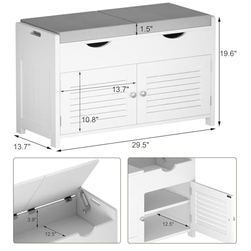 ChooChoo Shoe Storage Bench with Lift Top Storage, Entryway Bench with 2 Cushioned Seats, 3 Compartments, Adjustable Shelf, Shoe Cabinet for Entryway, Bedroom, Living Room, White - color: White, size: 13.78"D x 29.53"W x 19.69"H