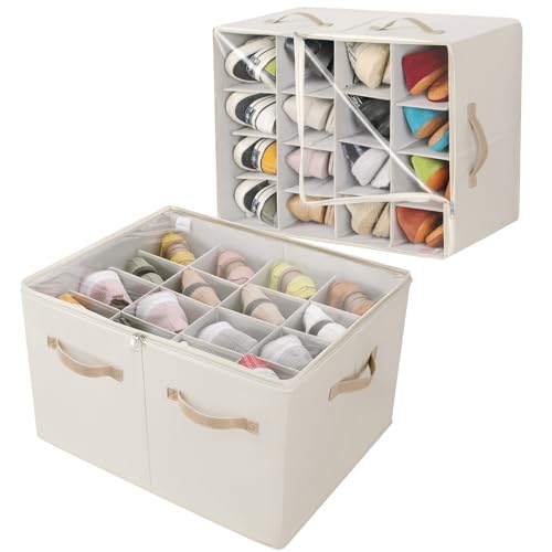 TOPIA HOME Shoe Organizer for Closet 2 Pack, Foldable Shoe Box with Adjustable Dividers and Clear Cover, Space Saving Shoe Storage Organizer Cabinet with Reinforced Handles, Fits 32 Pairs Beige TP12Y - color: Beige-2Pack, size: Large(20.87''L x 16.54''W x