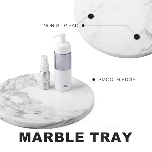 Karibiber Marble Tray, White Bathroom Countertop, Decorative Serving Tray for Kitchen Counter and Coffee Table, Round Vanity Trays for Skincare and Perfume, Italian Statuario Natural Marble, 11.8 - color: Statuario