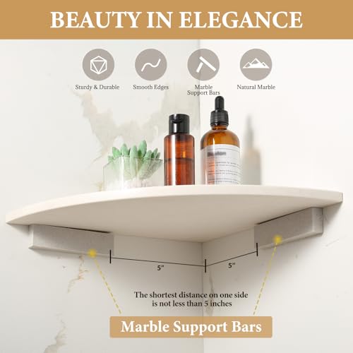 Koville Beige Natural Marble Corner Shower Shelf for Bathroom, 10'' Polished Marble Corner Shelves for Bath, Wall Mounted Stone Corner Shower Caddy, No Drilling Adhesive Shower Shelf - Rigel Yellow - color: Rigel Yellow, size: 1-Layer