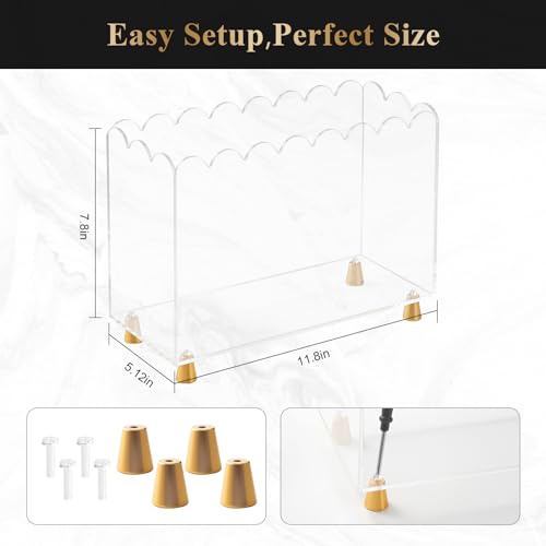 Acrylic Magazine Holder,Magazine Rack Floor,Crystal Clear Stylish Organizer with Luxe Gold Metal Feet and Wave Edge Design Space Saving Storage for Books Newspapers Office Supplies,Home Office - color: Clear