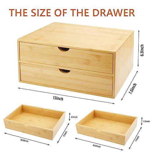 Charmewooden Bamboo Desk Organizer With Drawers Countertop Drawers Counter Storage Box Corner Desk Organizer for Home Office No Assembly Required (2 Drawers) - style: 2 Drawers
