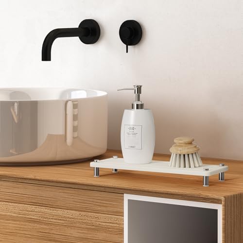 Kitchen Sink Caddy Water Absorbing Stone Tray For Sink, Diatomite Bathroom Countertop Tray Organizer, Faucet Stone Drying Mat Coaster Soap Dish Sponge Dispenser Holder (White) - color: White