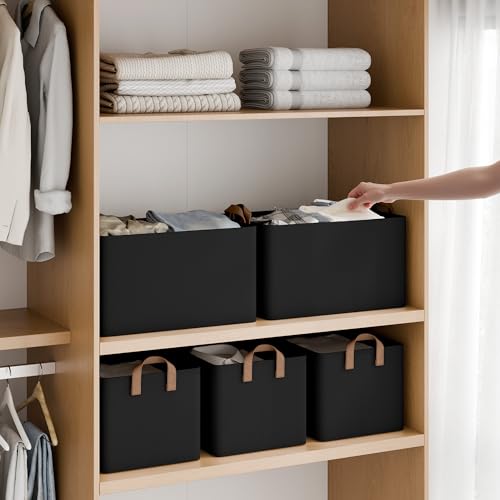 StorageWorks Storage Bins, Fabric Storage Bins for Shelves, Large Storage Baskets with Metal Frame, Closet Baskets and Bins with Handles, Black, 2-Pack - color: Black, size: 16 ½" L x 12" W x 10 ¼" H