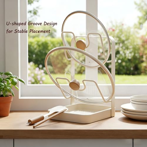 2 Tier Pan Lid Organizer for Kitchen Storage, Stainless Steel Pot Lid Holder Rack for Countertop, Multifunctional Pots and Pans Cover Organizers for Stove Top (Silver - color: Silve