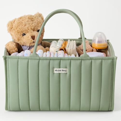 Blissful Diary Baby Diaper Caddy Organizer, Stylish Storage Basket for Newborn Essentials and Diaper Station, Gift for Baby Shower and Registry Must-Have, Sage Green - color: Sage Green