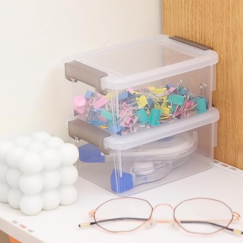 Citylife 0.53 QT 10 Packs Small Storage Bins Plastic Storage Container Stackable Box with Lids for Organizing, Clear White - color: Clear White, size: 0.53 QT(10 Pack)