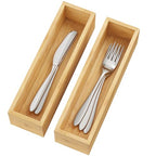BAMEOS Kitchen Drawer Organizer,Small Silverware Drawer Organizer,Bamboo Utensil Organizer for Bathroom, Dressing Room, Office, Pantry (Natural, 11"x 3") Set of 2 - size: 2 Boxes 11x3"