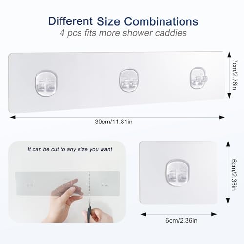 Shower Caddy Adhesive Replacement, 4 Pack Strong Adhesive Shower Hooks, Water-Proof Shower Adhesive Strips, No Drilling for Corner Shelf Basket, Bathroom Storage Shelves and Kitchen Racks - color: 4 PCS