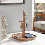 3 Tiers Wooden Key Holder with Tray,Wood Decorative Organizer in Entryway for Keys, Wallet and Small Stuff, Jewelry Hanging Stand Display on Dresser (Walnut) (3 Tiers)