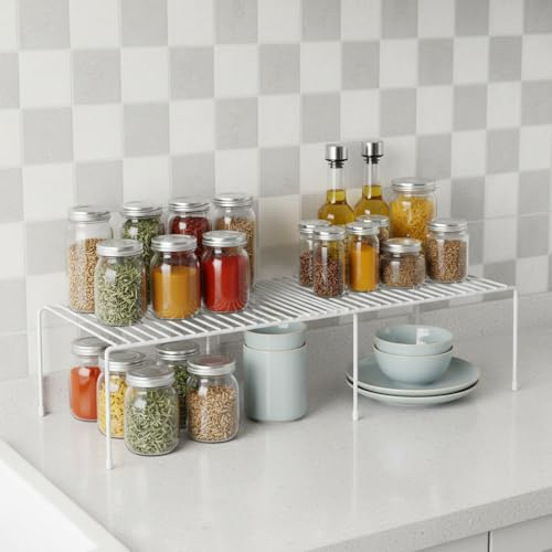 4-Pack Expandable Medium (13.4-25.1x9inch) Kitchen Organizer Rack, Kitchen Shelves for Spice Organization for Cabinet, Pantry Organizers and Storage, Spice Rack, Desk Organizer, White - size: Expandable Medium