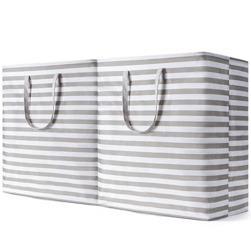 BOOMIBOO 2-Pack Large Laundry Basket,Waterproof Freestanding Laundry Hamper,Collapsible Clothes Basket with Easy Carry Handles in Laundry Room Bathroom Bedroom Dorm,Grey,100L - color: Grey, size: 100L