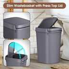 CEROELDA 3 Pack Bathroom Trash Can with Lid, 10L/2.6 Gal Small Garbage Can with Press Top Lid, Slim Plastic Waste Basket for Toilet, Office, Bedroom (Grey) - color: 3 Pack-Grey