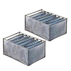 Wardrobe Clothes Organizer, 7 Grids Washable Portable Closet Organizer Mesh Separation Storage Box Foldable Closet Drawer Organizer for Underwear, Socks, Scarves, Jeans (Grey, 2 Jeans Grid) - size: 2 Jeans Grid