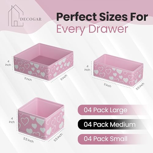 12 Pack Foldable Pink Drawer Organizers – Fabric Baby Clothes Organizer for Nursery Dresser & Closet | Pink Storage Bins, Drawer Dividers for Baby Clothes, Diapers, Socks & Toys - color: Pink with white hearts