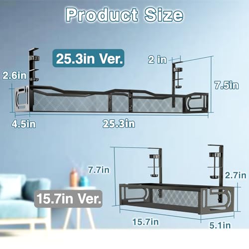 No Drill Under Desk Cable Management Tray, SONATURE 25.3" Cord Organizer for Table, Clamp Mount Desk Cable Management, Premium Carbon Steel Cable Organizer for Office, Home (Black) - color: Black, size: 25.3 inchs