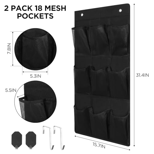Dansydaisy 2 Pack 18 Pocket Wall Hanging Shoe Rack for Closet RV Shoe Storage with 8 Hooks over the Door Shoes Holder Organizer for Bathroom, RV, Pantry, Camping(Black) - color: Black