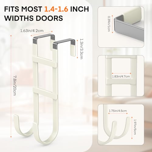 FYY Over The Door Hooks - 2 Pack Heavy Duty Dual-Hook Organizer Hanger for Hanging Towels, Clothes, Hats & Bags Use in Bathroom, Bedroom, Kitchen - Fits Interior Doors Up to 1.6" Beige - color: Beige, size: 7.8" Long, Fit Interior Doors Up to 1.6", style: