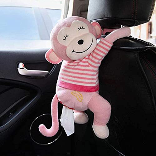 Elephant Tissue Box Cover Plush Tissue Box Holder for Car, Home, Decorative Holder/Organizer for Bathroom Vanity Countertop, Nightstands, Office Desk-Pink Monkey - color: Pink Monkey