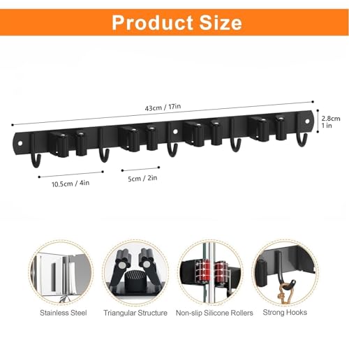 CUXIXA 2 Pack Mop and Broom Holder Wall Mount, Non-slip Broom Hanger Wall Mount, Heavy Duty Mop Broom Organizer for Kitchen Garden Garage Laundry Room Wall Decor Organization and Storage Black 4R5H - color: Black, size: 2Pack 4R5H