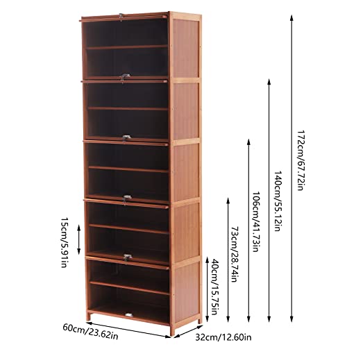 Tall Bamboo Shoe Storage Cabinet Bamboo Shoe Rack with Doors, 11 Tier Freestanding Shoes Heels Sneakers Shelf Rack for 20 Pairs Shoe Organizer for Entryway Office Living Room, Brown