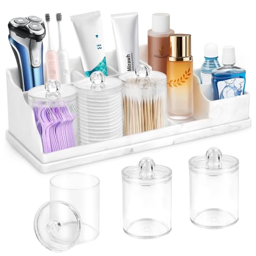 Bathroom Counter Organizer, Large White Silicone Toothbrush Holders for Bathrooms with 3PCS Qtip Holder, Bathroom Organizer Countertop Toothbrush and Toothpaste Holder for Makeup Organizer for Vanity - color: White With 3pcs Clear Dispenser