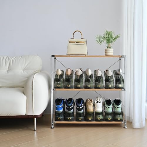12 Pack Shoe Slots Organizer Adjustable Level Shoe Stacker Holder Storage Space Saving Sneakers Display Tray Rack for Closet (Green Transparent, 12Pack) - color: Green Transparent, size: 12Pack
