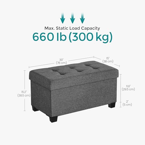SONGMICS Storage Ottoman Bench, Foldable Foot Rest with Legs, 15 x 30 x 15.2 Inches, End of Bed Bench, Storage Chest, Load up to 660 lb, for Living Room, Bedroom, Entryway, Slate Gray ULSF16GYZ - color: Dark Gray, size: 15"D x 30"W x 15.7"H