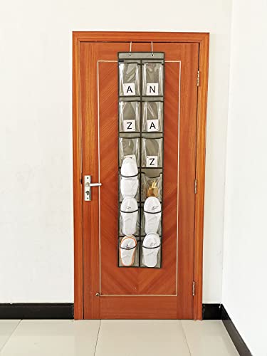 Closet Shoe Organizer Behind Door Hanging Closet Kids Shoe Rack with 12 Clear Large Pockets (12 Pockets-Grey) - color: 12 Pockets-Grey