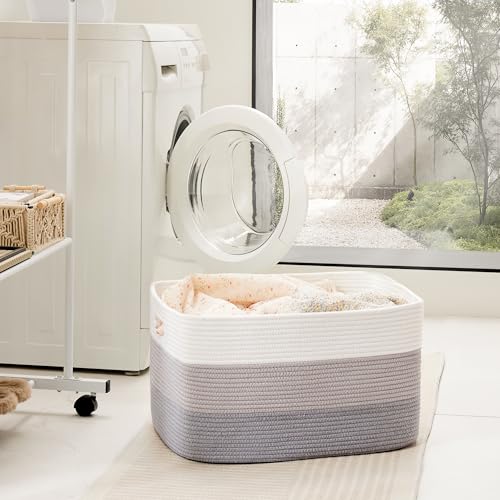 Artfeel Blanket Basket,Rectangle Woven Baskets for Storage,65L Laundry Basket for Decorative Nursery Blanket,Toys,Dirty Clothes and Magazine in Shelves,Baby Room,and Living Room - color: Gray, size: 65L