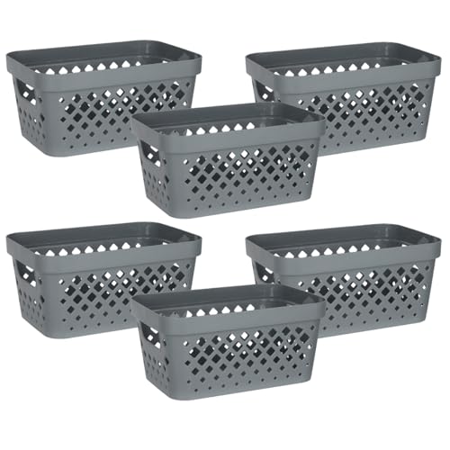 Glad Plastic Baskets for Organizing, Set of 6 | Pantry Storage for Under Counter, Linen Closet, and Bathroom | Nesting Shelf Bins with Handles, 1 Gallon, Grey - color: Grey, size: 1 Gallon
