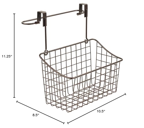Spectrum Grid Medium Over Cabinet Hanging Basket & Towel Bar for Inside The Kitchen Bath Storage, Easy Install Cabinet Door Wire Metal Basket Hanger with Towel Holder for Kitchen Bathroom, Bronze