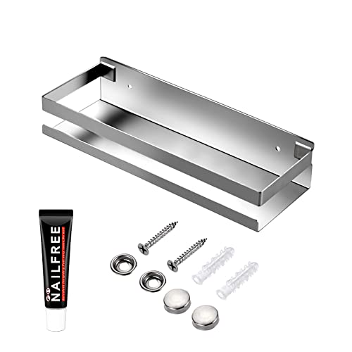 Rustproof Metal Storage Floating Shelves Wall Mounted Rectangular Shelf for Bedroom,Bathroom, Living Room, Kitchen, and Laundry Room,Nail-Free Wall-Mounted Shelves（11.8 Inch Silver） - color: Silver, size: 11.8in（30cm)