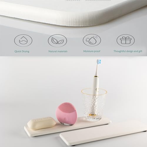 NiuYichee 2 Pcs Water Absorbing Stone Trays, Kitchen/Bathroom Sink Soap Dish, Diatomite Tray Used for Hand Soap & Cosmetic Bottles in The Modern Home, 3.15" W x 11.8" L, White - color: White, size: 11.8" x 3.2" x 0.5"
