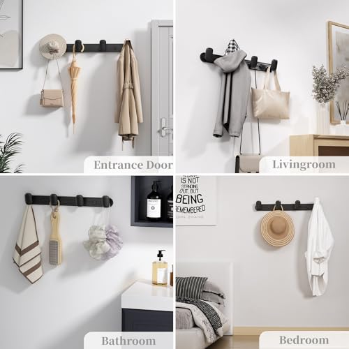 Coat Rack Wall Mount Black, 4 Hooks Rack Metal Coat Hanger Wall for Hanging Hat Purse and Robes, Towel Hook for Bathrooms and Entryway (1 Pack) - color: Black, size: Round 4 Hooks 1 Pack