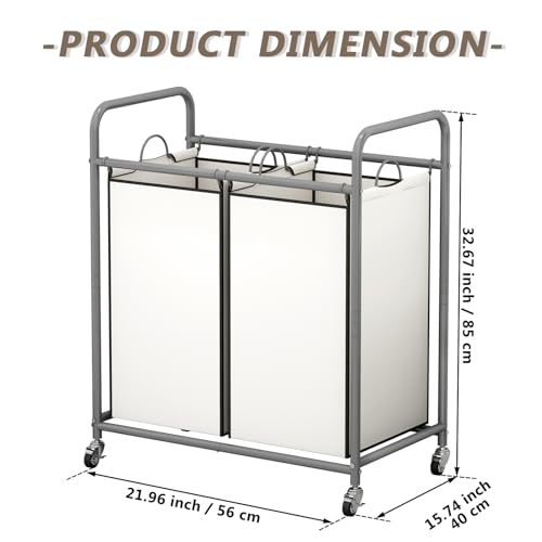 SUOERNUO Laundry Hamper Basket 2 Bag Laundry Sorter Cart with Rolling Removable Bags Laundry Organizer Cart for Clothes Storage, Beige (2 Bags, Beige) - color: Beige, size: 2 Bags