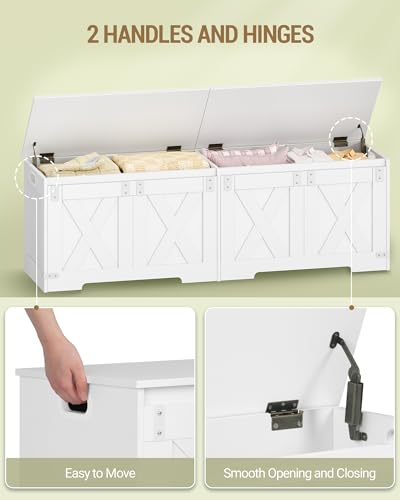 Hzuaneri 59" Storage Chest, Large Storage Trunk with 2 Hinges, Farmhouse Wooden Box Bench, Lift-Top Organizer Chest, Entryway Trunk for Bedroom, Living Room, White SB15003X - color: White, size: 15.7"D x 59"W x 19.1"H
