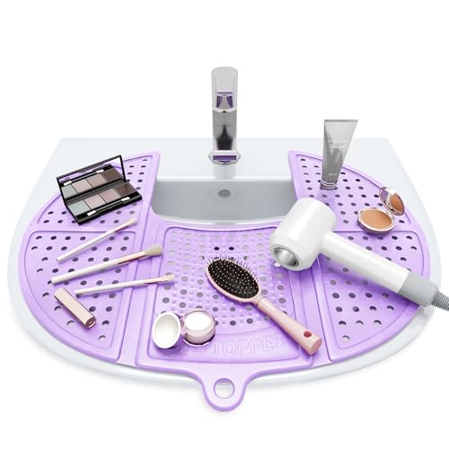 Sink Topper Bathroom Counter Cover & Storage Saver, Foldable Silicone Mat for Hot Tools, Hair Styling & Makeup, Beauty Brush Cleaning Mat, RV Camper Sink Cover & for Small Spaces (Standard Lavender) - color: Lavender, size: Standard
