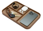 MUUJEE Leather Catchall Multitray (Design 1) - 11.65 x 7.75 x 0.8, Everyday Watch and Wallet Caddy Organizer with 4 Compartments, Accessory Glasses Phone Valet Dump Tray for Bedside Nightstand, Tan - color: Tan
