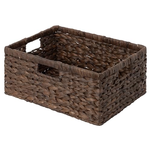 StorageWorks Large Storage Baskets for Shelves, Wicker Shelf Baskets for Organizing, Water Hyacinth Basket with Handles, Decorative Storage Basket for Toy, Pantry Organizers - color: Brown (Water Hyacinth), size: 16 ½"L x 13"W x 7 ½"H