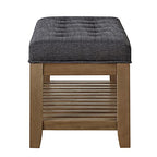 24KF Large Rectangular Upholstered Tufted Linen Fabric Ottoman Bench, Padded Bench with Solid Wood Shelf-Charcoal - color: Charcoal-bench, size: 16"D x 44"W x 18"H