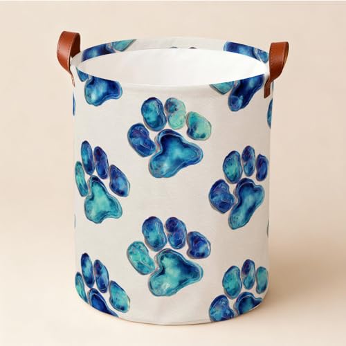 Funky Cat Laundry Basket, Blue Paw Print Hamper, Collapsible Oxford Cloth Storage Bin for Kids Room, Colorful Storage Organizer for Spring Home Decor (15.75x15.75x19.7") - color: Colorful578