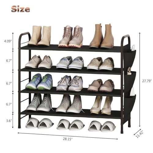 SUOERNUO Shoe Rack Storage Organizer 4 Tier Free Standing Metal Shoe Shelf Compact Shoe Organizer with Side Bag for Entryway Closet Bedroom,Bronze - color: Bronze, size: 4 Tier