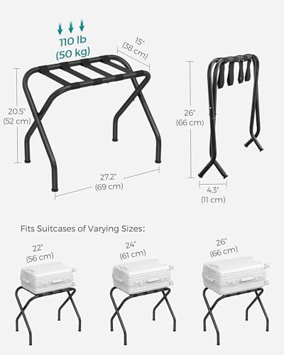 SONGMICS Luggage Rack for Guest Room, Set of 2 Suitcase Stands, Foldable Steel Frame, for Hotel, Bedroom, Holds up to 110 lb, 27.2 x 15 x 20.5 Inches, Black URLR001B02 - color: Black, style: Basics