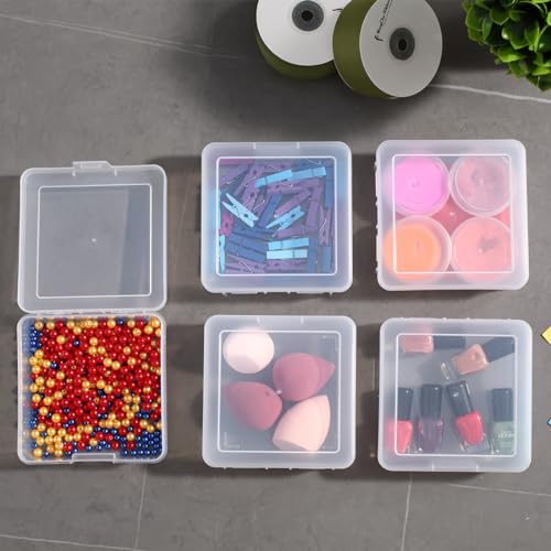 18 Pack Storage Containers with Latching Lid Small Size 5" x 5"x 1.9" Plastic Clear Boxes for Office,Beauty - size: Small-18 Pack