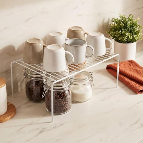 iPEGTOP Kitchen Cabinet Storage Shelf Rack, Set of 2 Large (15.7 x 9.4 Inch) Rustproof Metal Wire Shelves Spice Shelf Rack Cupboard Organizer for Pantries Countertops Utensils Organization, White - color: White