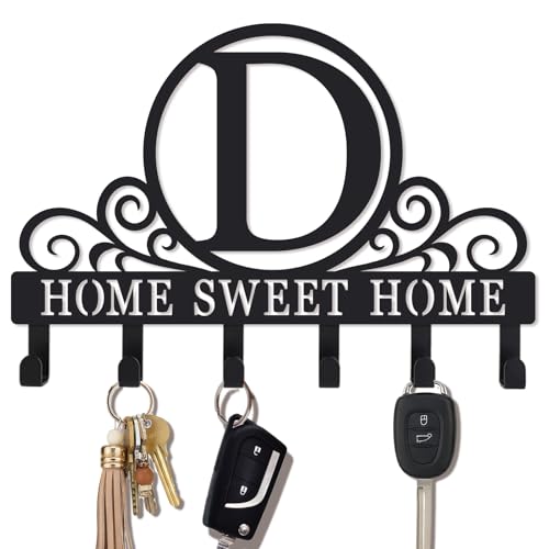 Metal Letter D Key Holder for Wall, Monogram Coat Rack Wall Mount, Key Hooks Perfect for Bathroom, Living Room, Kitchen, Office Ideal Wedding, Anniversary, Housewarming Gift (D) - style: D
